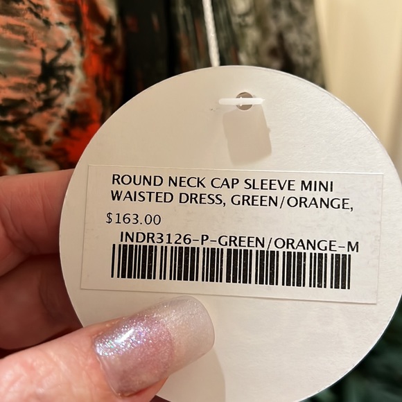 TBags Los Angeles Dress - Round Neck Mini Waisted Dress with Cap Sleeves - Picture 5 of 6